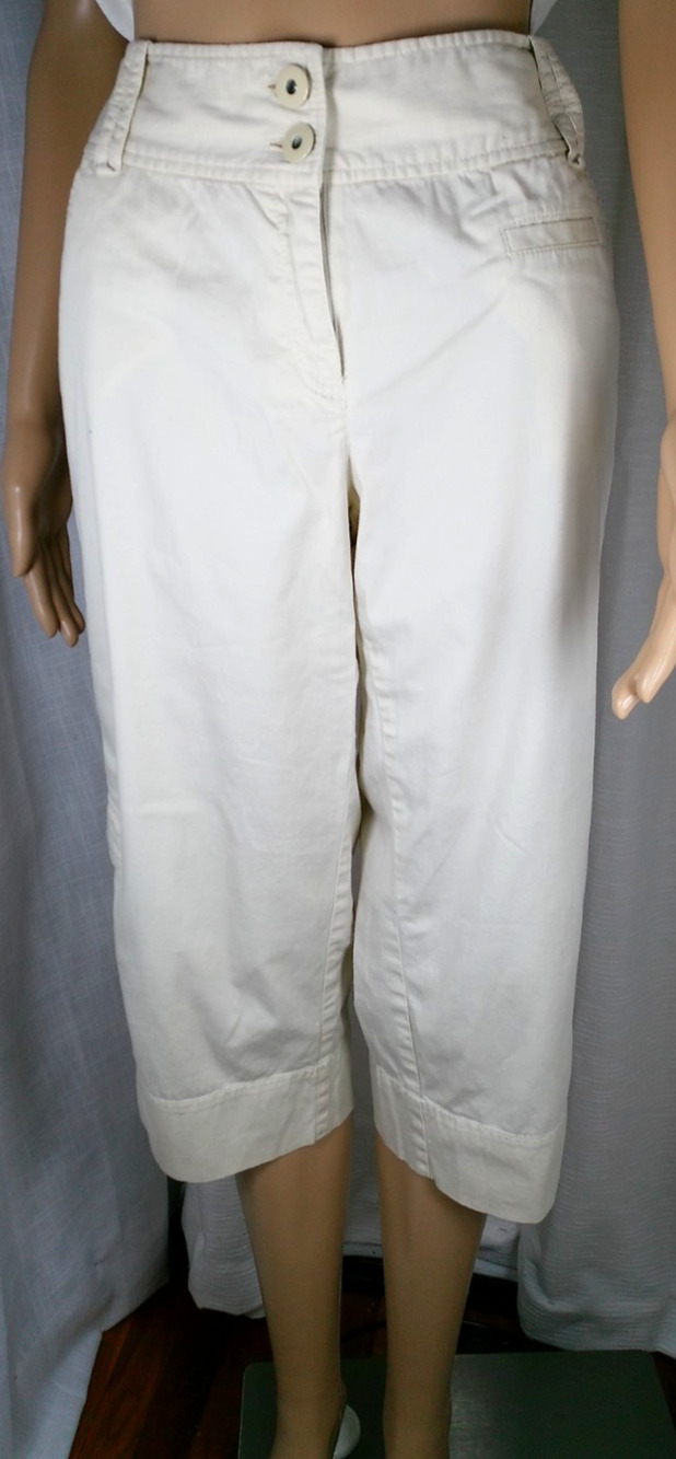 Cropped Utility Pants Sz 6 Ivory White Poplin Grommet Pockets Minimalist